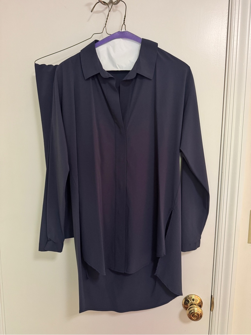 NIC+ZOE Blue Gray Draped Button-Down Tunic Pant Suit Vintage